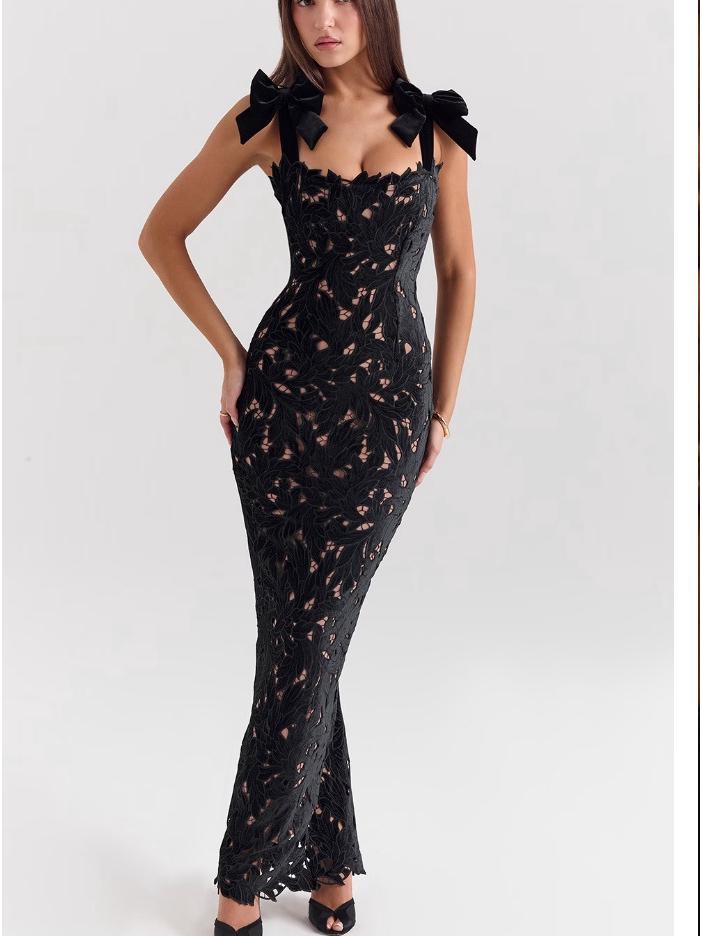 2024 Spring/Summer Strapless Mesh Floral Midi Dress for Vacations, Photoshoots, & Parties