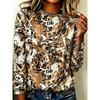 Women's Colorful Leopard Print Long Sleeve T Shirt, Blue Orange Animal Pattern Crew Neck Casual Women Clothing Tops Tees