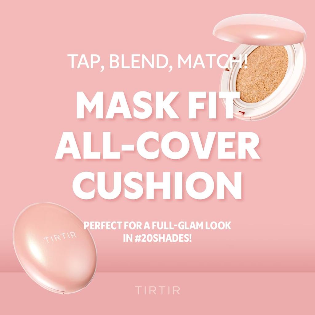 TIRTIR Mask All-Cover Cushion Foundation | Full Coverage, Skin Fit, Satin Glow Finish | Korean Cushion Foundation #15C FAIR PORCELAIN | 4.5g