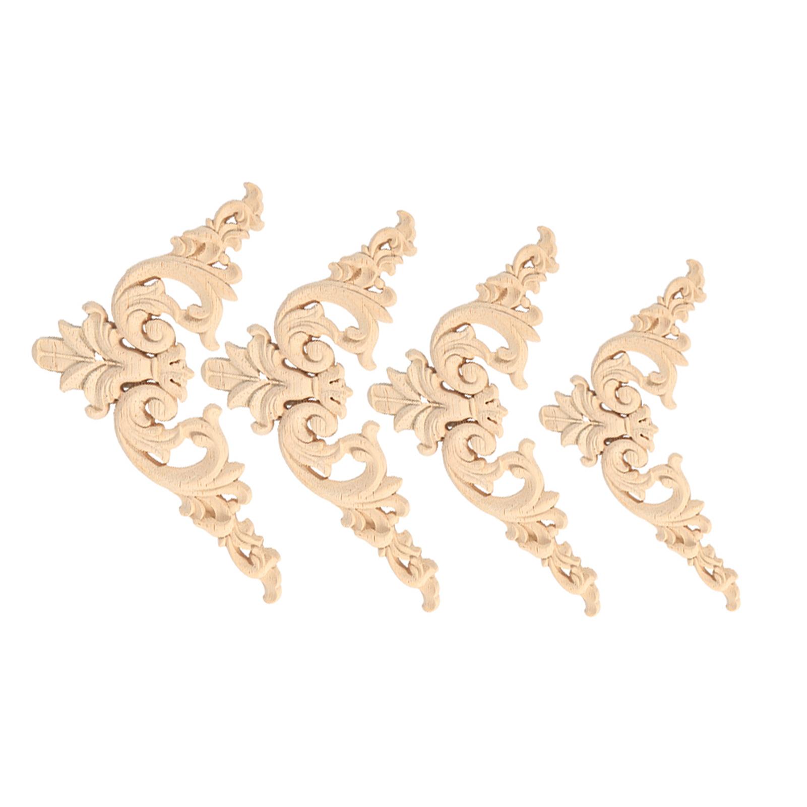 

4PCS Rubber Wood Carved Corner Onlay Applique Furniture Flower Shape Unpainted 12x 12cm