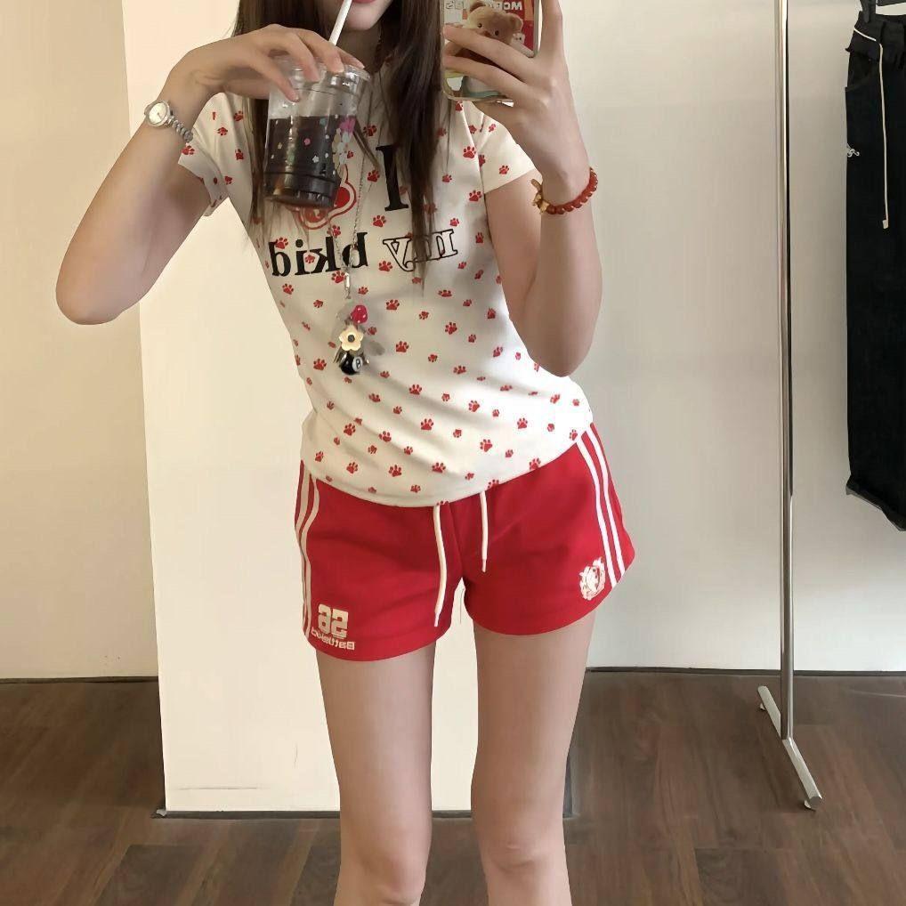 Women's 2026 Color Block High Waist Retro Sports Shorts - Drawstring, Loose, Casual Versatile Hot Pants