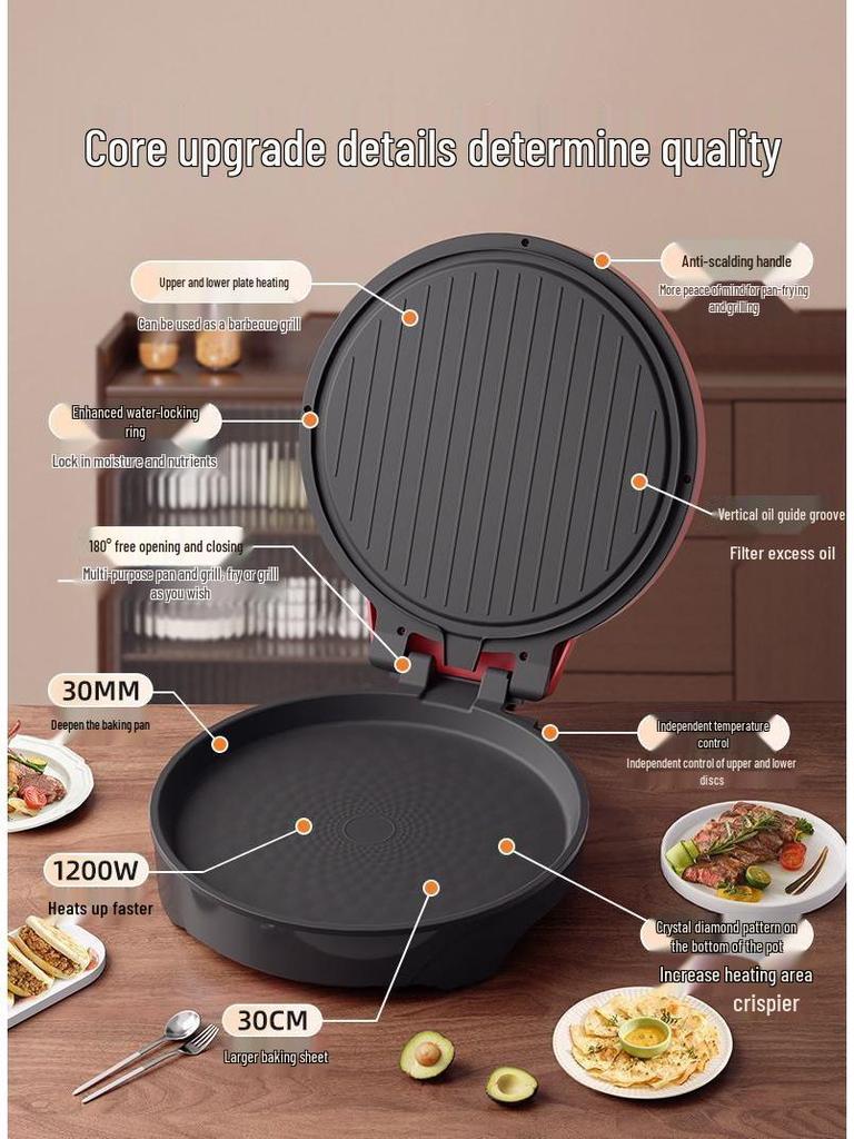 Electric Double-Sided Griddle: Enlarged Crepe & Pancake Maker with Deep Baking Tray.