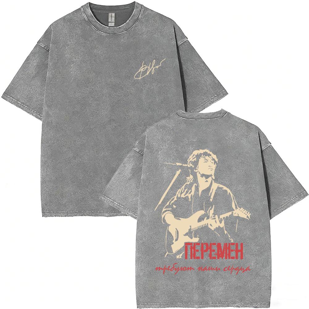 Legendary Russia Rock Band Kino Viktor Tsoi A Star Named Sun Washed Vintage Tshirt Men Women Gothic Retro Oversized T Shirts