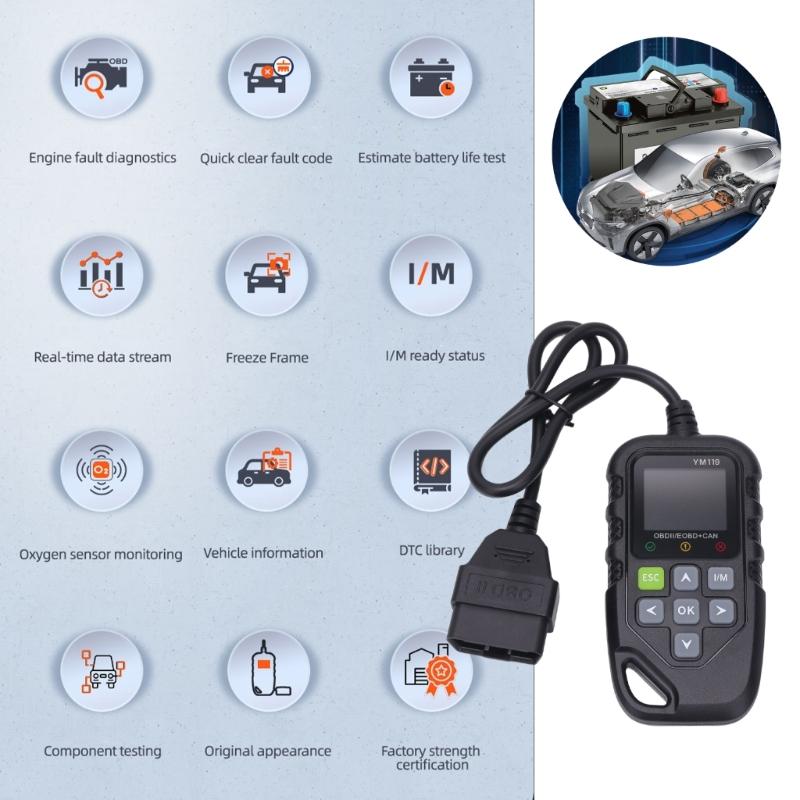 Engine Fault Code Reader, Automotive Fault Diagnostic Tool with Handheld Controls and Color Screen, Reads and Erases Stored Engine Trouble Codes