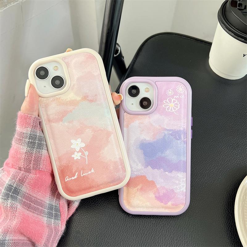 Kožený vzor Moskado Colorful Rosy Clouds Pouzdro na telefon pro iPhone 14 12 11 13 Pro Max 14 Plus Xr Xs Max Květinový měkký Tpu Cover