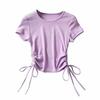 Pure Color Sexy Drawstring Women's Short-sleeved Round Neck Short Slim-fit Hem T-shirt Bottoming Shirt