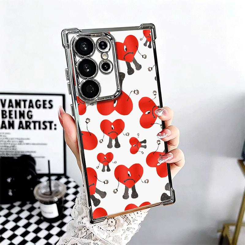 Bad Bunny Heart Plating Phone Case For Samsung Galaxy S24 S25 FE S26 Edge S23 Ultra S22 S21 Plus S20 Anti-Fall Airabag Cover