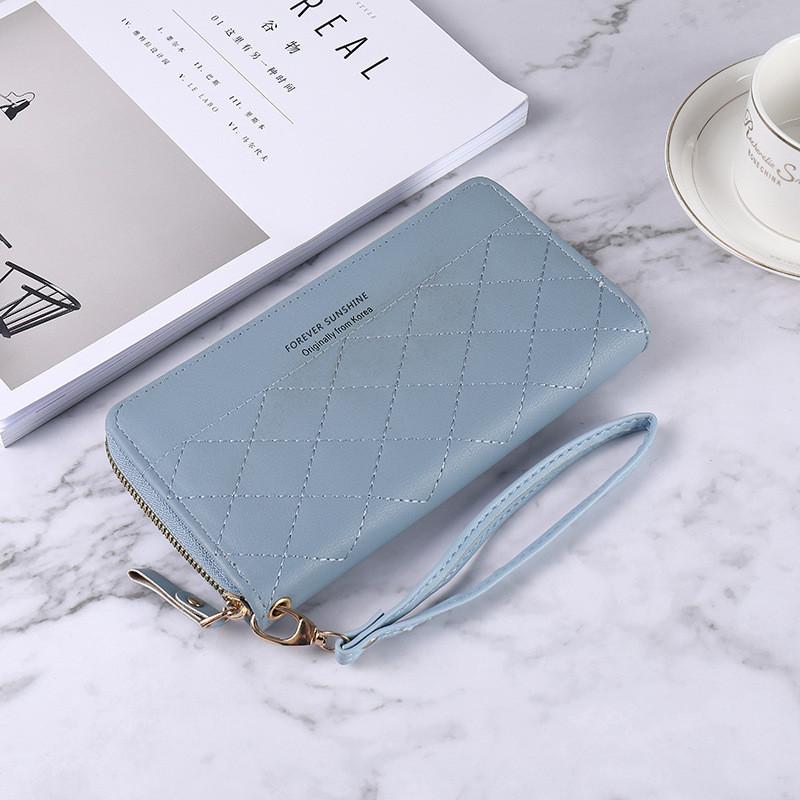 New Korean Style Lady Long Zipper Wallet Solid Color Simple Diamond Card Holder Large Capacity Hand Clutch Bag