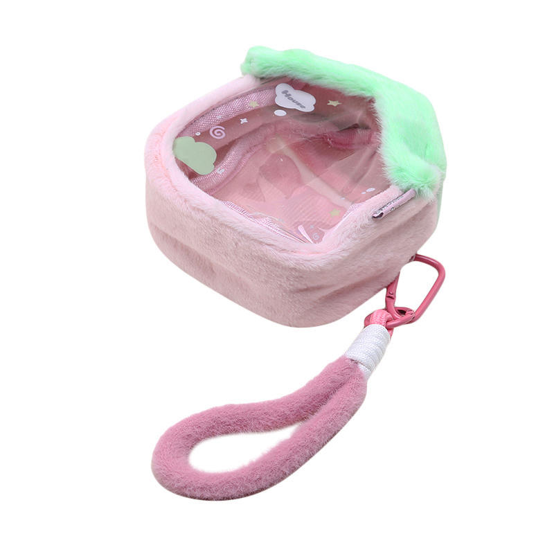 

Plush House Shaped Doll Display Bag Clear PVC Ita Bag for Plush Doll Badge Display Portable Wristlet Pouch Small Pendant Bags розовый