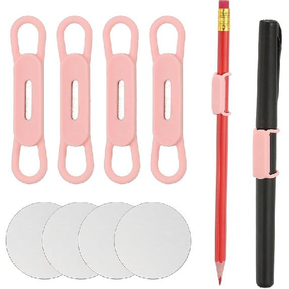 PATIKIL 4 Pcs Magnetic Pen Pencil Holder, Silicone Flexible Pencil Holder Adjustable Organizer Clip with 4 Metal Sheet for Refrigerator Whiteboards