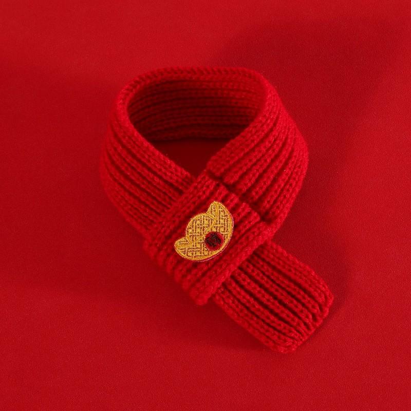 Knitted Pet Scarf Cats Dogs - Chinese New Festive Embroidered Design With Fortune Prosperity Safety Motifs