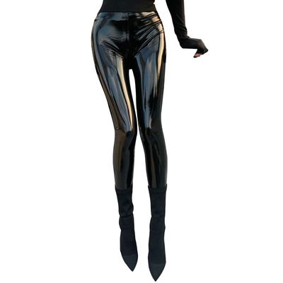 Damen Lacklederhosen Wet-Look Hoher Bund Dehnbare Leggings Skinny Hosen Party Clubwear