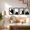Four Piece Black Metal Cat Wall Art, Modern Animal Silhouette Sculpture Decor for Home Office Cafe