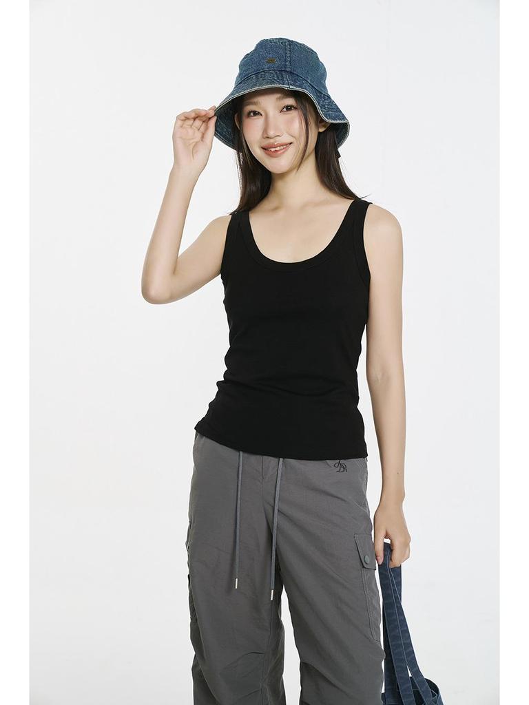 Spring 2026 Women's Tencel Lyocell Ribbed Spaghetti Strap U-Neck Vest Top