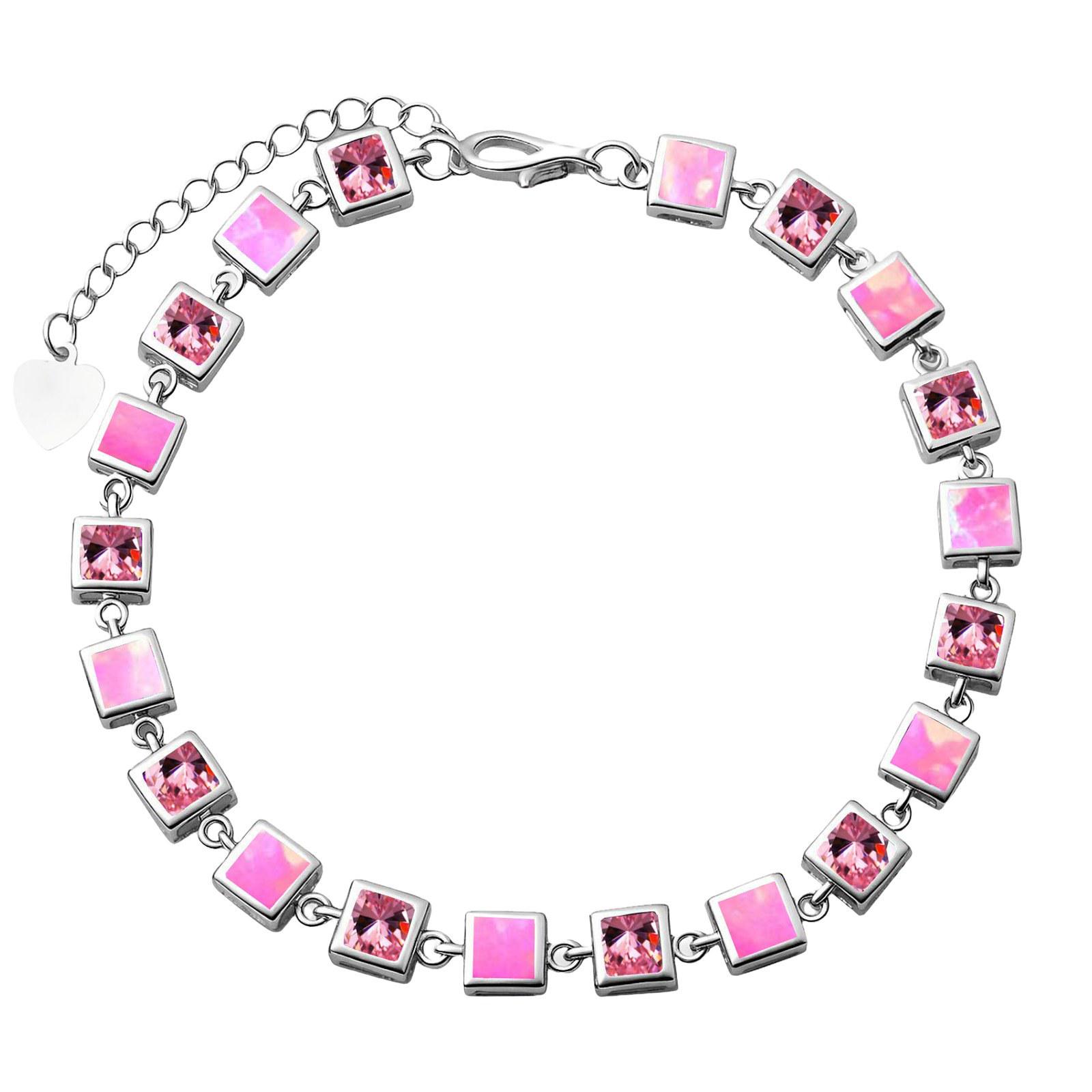 Hawaiian Square Opal Necklace & Bracelet Set: Colorful Gemstone Jewelry розовый