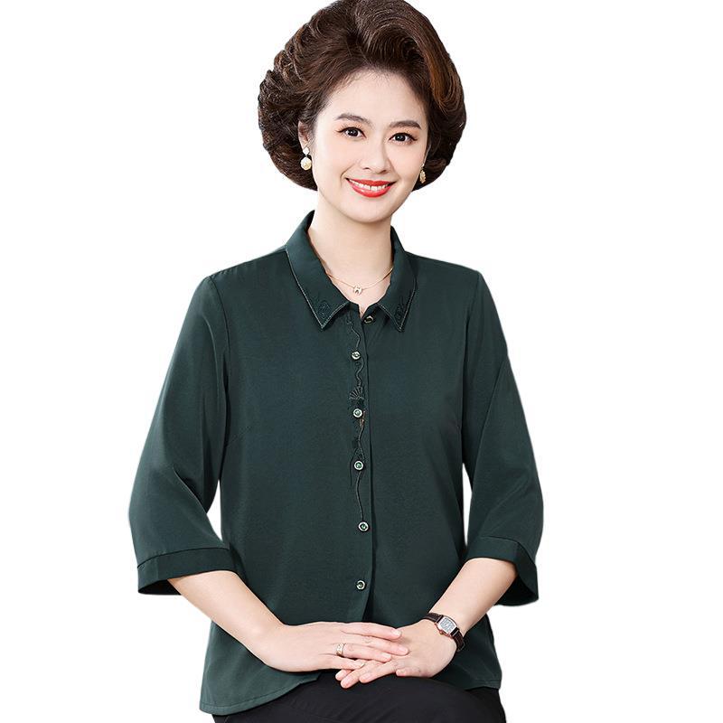Chic Summer Lapel Top: 2026 New Arrivals for Middle-aged & Elderly Women - Three-quarter Sleeve Shirt.