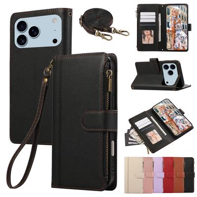 Crossbody Phone Case for iPhone 17 Pro Max Air 16E 16 Plus 15 Pro 14 13 Mini 12 11 Lanyard Zipper PU Leather Card Holder Wallet