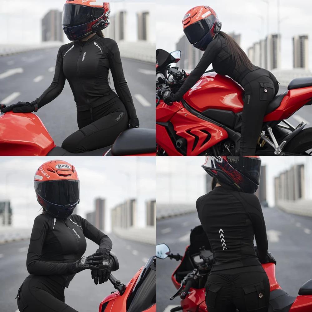 WOSAWE Women Motorcycle Protective Jacket Pants Set CE Soft Armor Summer Motorbike Full Body Riding Gear for Motocross Touring
