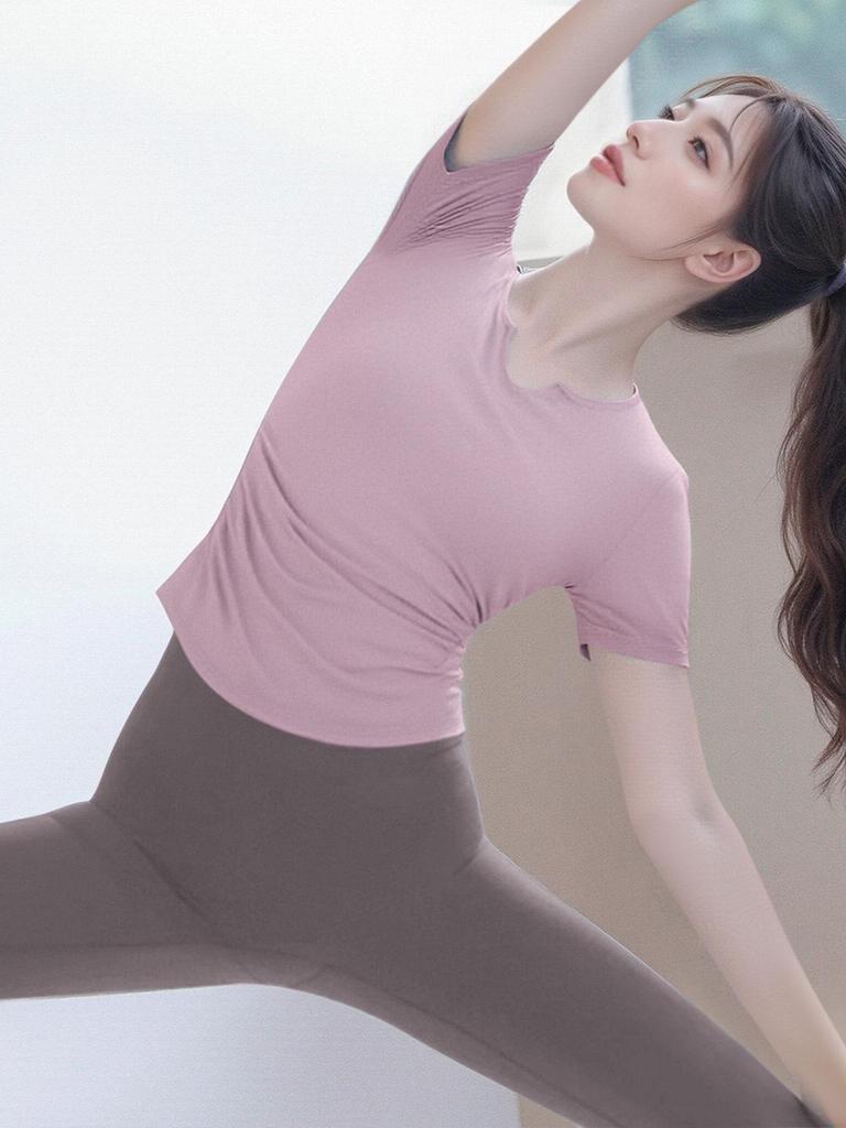 Women's Yoga Suit Set: 2026 High-End Tummy Concealing Pilates & Fitness Short Sleeve Top
