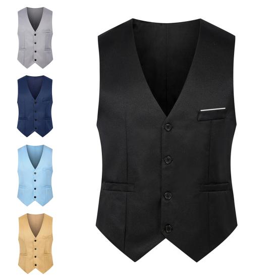 Men Waistcoat Solid Color Single-breasted V Neck Sleeveless Spring Vest for Work