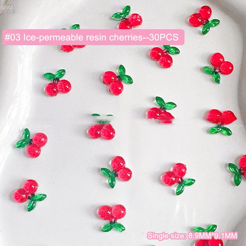 

30Pcs Sweet 3D Mini Red Cherry Nail Art Accessories Resin Fruit Nail Charms Jewelry Nail Art Decorations Parts Diy Manicure Tool