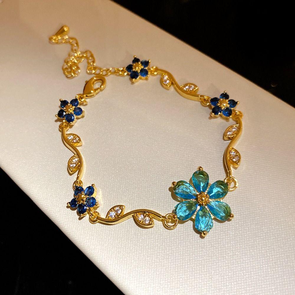 Luxury Zircon Flower Bracelet Fashion Shiny Rhinestone Bangle Elegant Elegance Bracelet  For Women