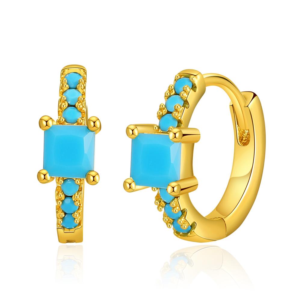 Turquoise Earrings Brass Plated 18K Real Gold Color Retention Retro Circle Metal Texture Ear Buckle Premium Sense