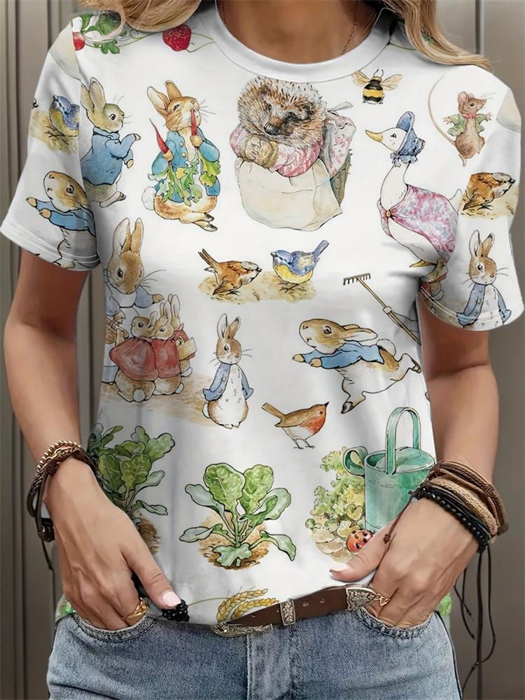 Summer Women'S T Shirt Vintage Patchwork Pattern Tee Short Sleeve Women'S Casual Short Sleeve Tee Round Neck Commuter Clothing