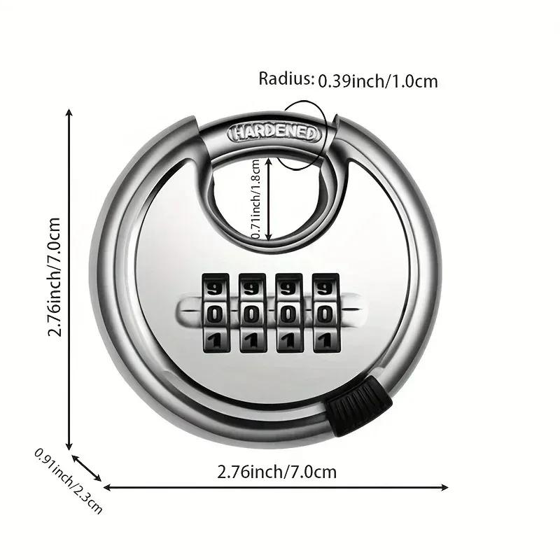 Stainless Steel Round Password Padlock Warehouse Outdoor Door Ship Container Chain Horizontal Opening Lock Anti-theft Waterproof