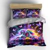 3Pcs Enchanted Unicorn Bedding Set, Rainbow Unicorns With Neon Butterflies Print Duvet Cover, Whimsical Bedroom Decor