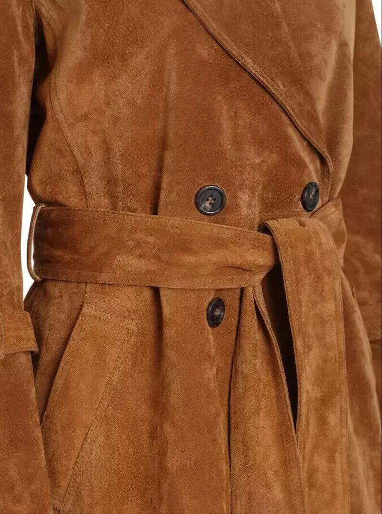 Coat Handmade Classy Stylish New Women's Brown Suede Trench Coat Soft Sheepskin
