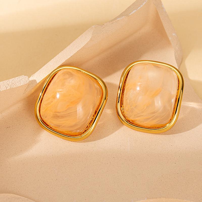 Neuer Eingang Macaron Farbe Harz Edelstahl Ohrringe 18 Karat Vergoldet Modische Steckerohrringe für Damen Wasserdichter Schmuck