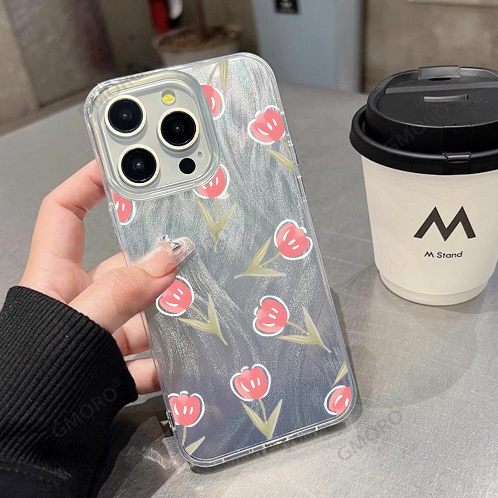 Summer Pink Tulip iPhone17promax Mobile Phone Case, New Apple 16e Simple Anti-drop Protective Case