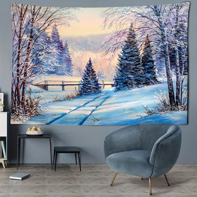 Verschneiter Kiefernwald-Wandteppich für Wohn- und Schlafzimmer-Wanddekoration – weiche und gemütliche Heimdekoration mit einfacher Installation