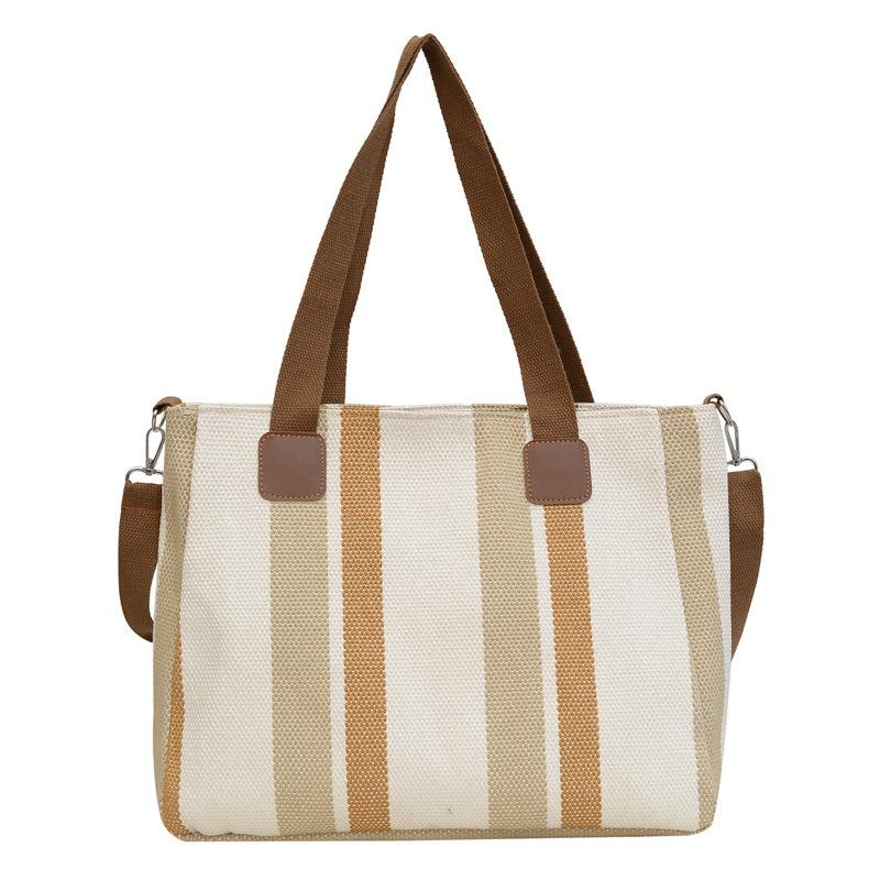 Canvas Bag Striped Tote Bag New Women's Bag Sweet Contrasting Color Handbag Crossbody Bag Large Capacity