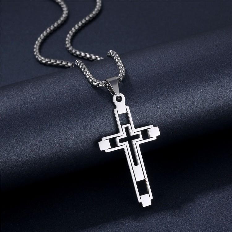 1PC Hip Hop Cross Stainless Steel Chain Necklaces Gold Color Long Pendant Necklace