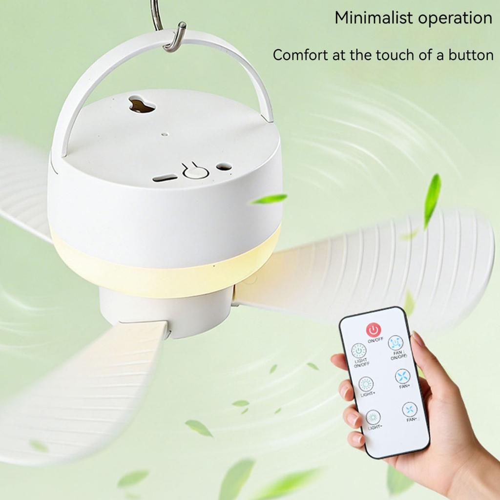 Outdoor Camping Fan Portable Ceiling Fans Tent Ventilator Cooler Rechargeable Electric Fan Remote Control LED Lighting 5 Speeds
