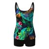 Two Piece Tankini Swimsuit Set for Women Tropical Floral Print Tank Top with Adjustable Straps and Matching Swim Shorts