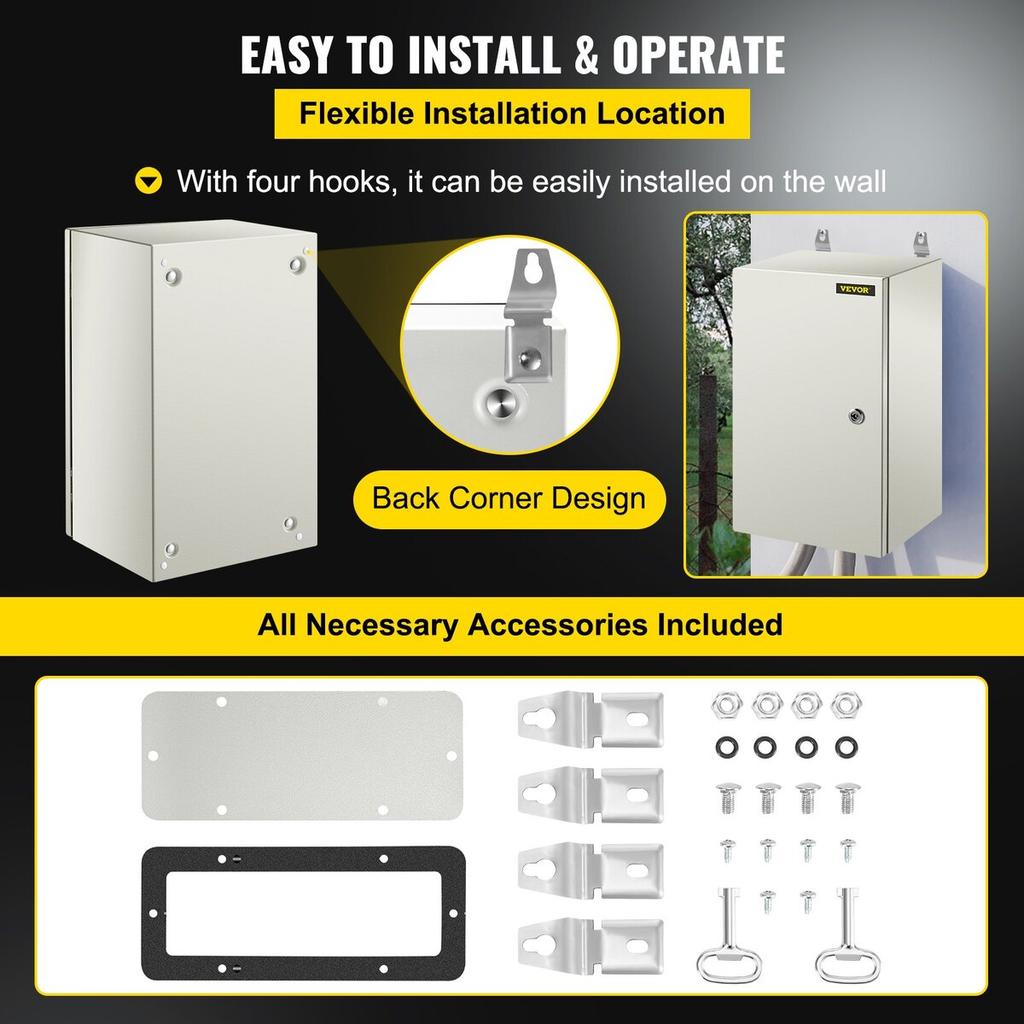 NEMA Steel Enclosure, 20 X 12 X 10'' NEMA 4X Steel Electrical Box, IP66 Waterproof & Dustproof, Outdoor/Indoor Electrical Junction Box, with Mounting