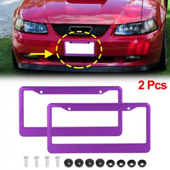 

2pcs Aluminum Alloy Car License Plate Frame Holder 2 Holes Plate Mount Purple