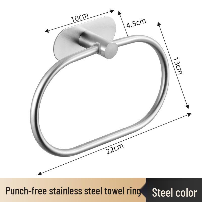 Punch-Free Stainless Steel Oval Towel Ring for Bathroom