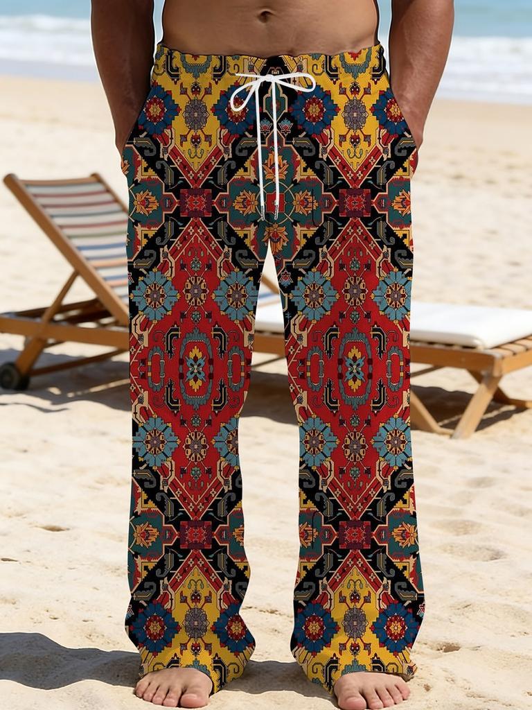 Casual men's printed loose straight trousers vacation beach pants men's European and American breathable