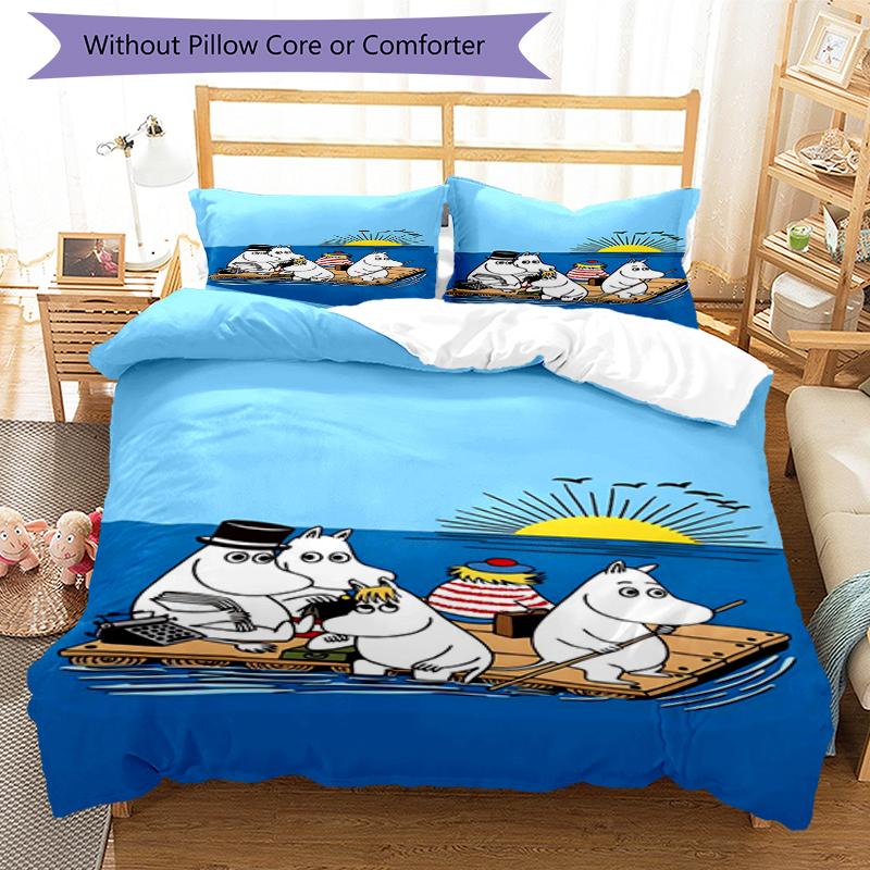 3pcs Moomin Bedding Set Duvet Cover Closure Includes 1 Duvet Cover & 2 Pillowcases, Soft and Comfortable for All Seasons.