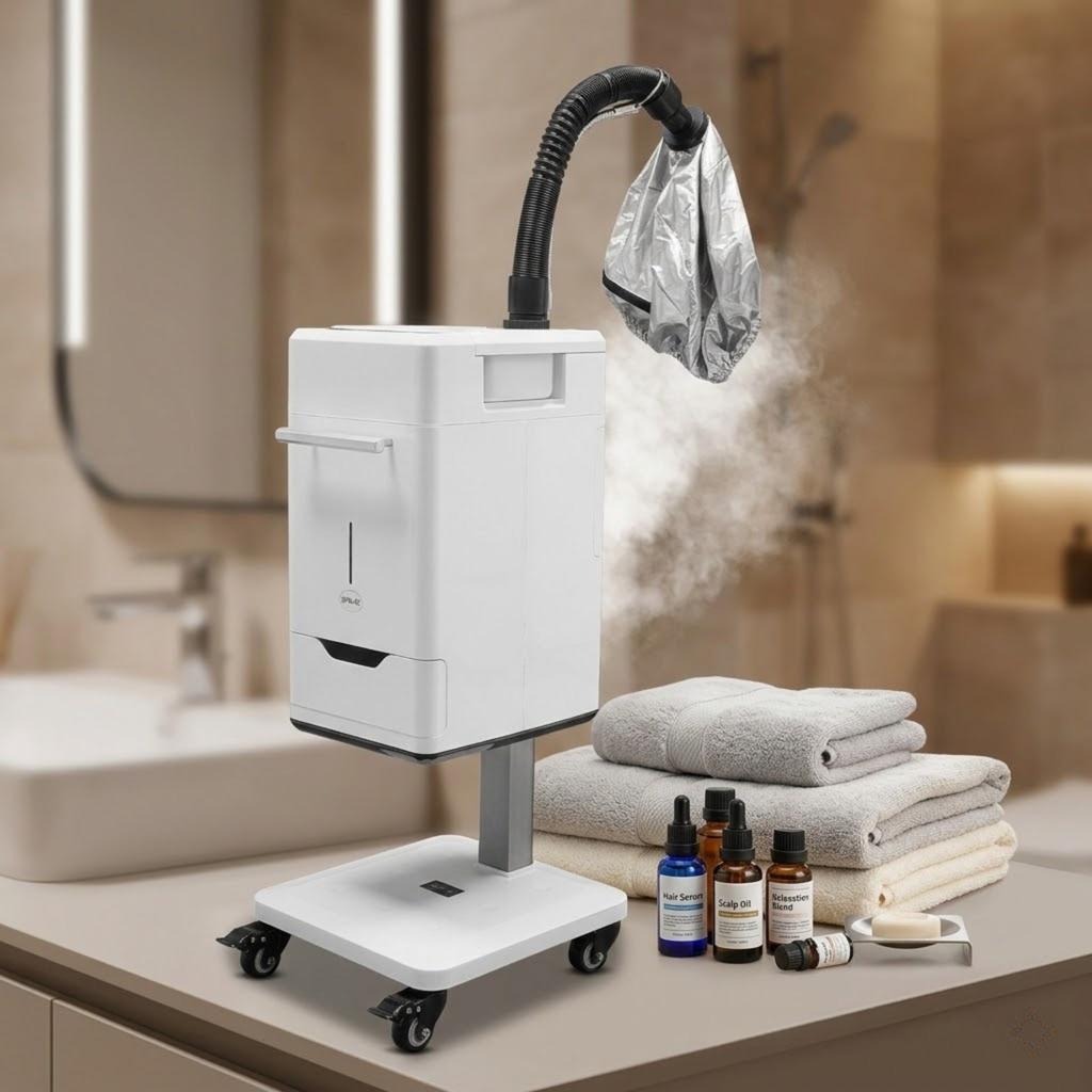 Nano Hair Steamer Machine Beauty Salon Free Standing Micro Mist Hair Care Repair Perming Coloring Adjustable Wheels
