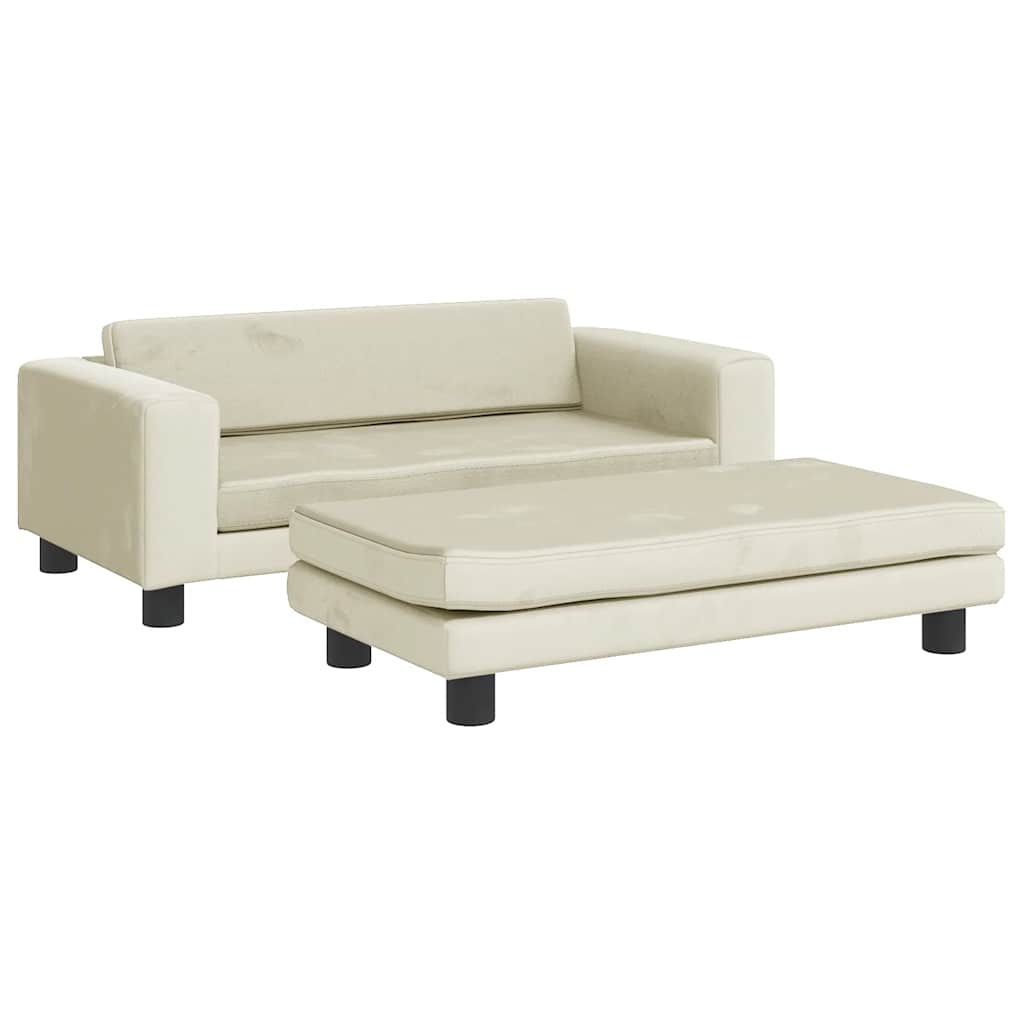Kids Sofa with Footstool Cream 100x50x30 Cm Velvet