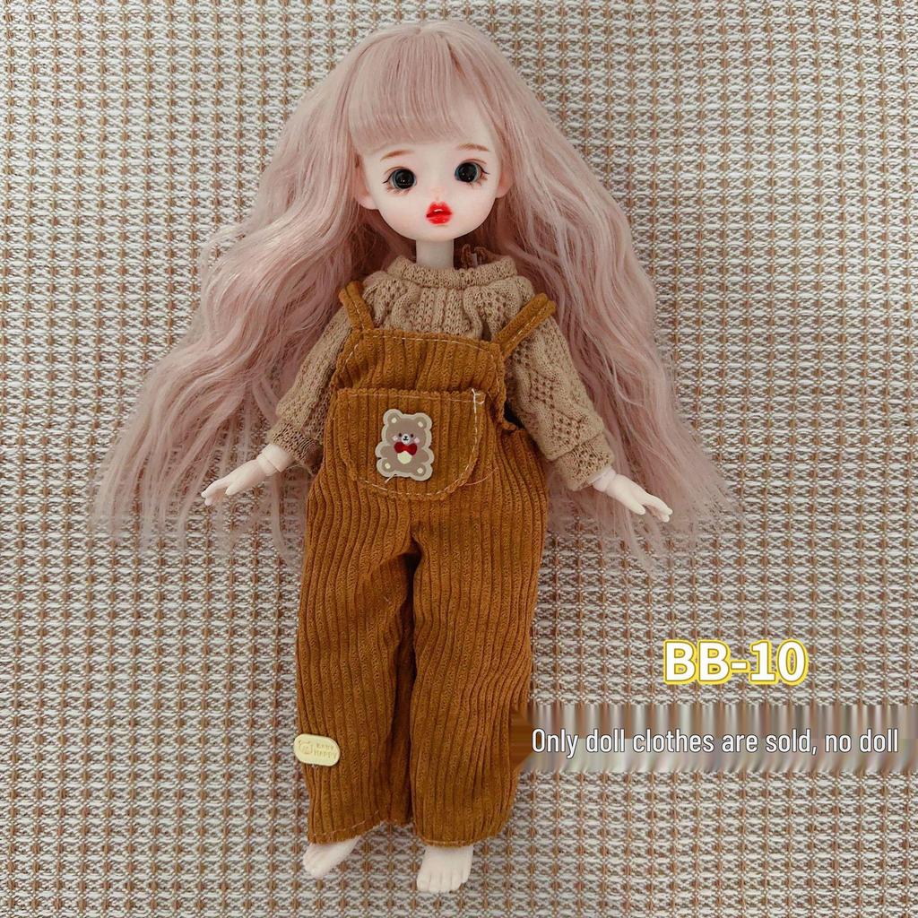 30cm BJD Doll Clothes Set: Sweet & Trendy Casual Overalls for Chubby Body & Ghost Dolls