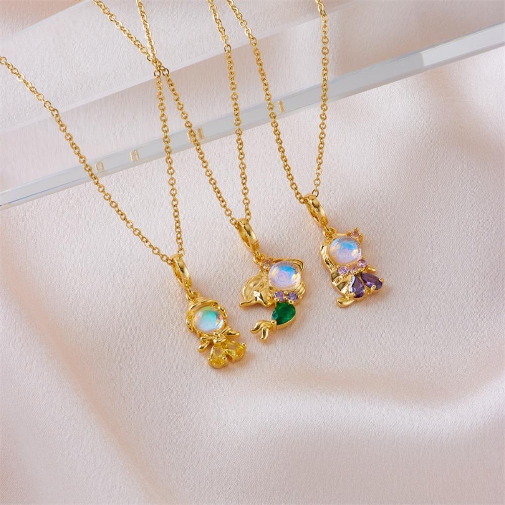 Sweet Exquisite Magic Fairy Elf Natural Rainbow Opal Zircon Pendant Necklace for Women Girl Fashion Lucky Charm Jewelry Gifts