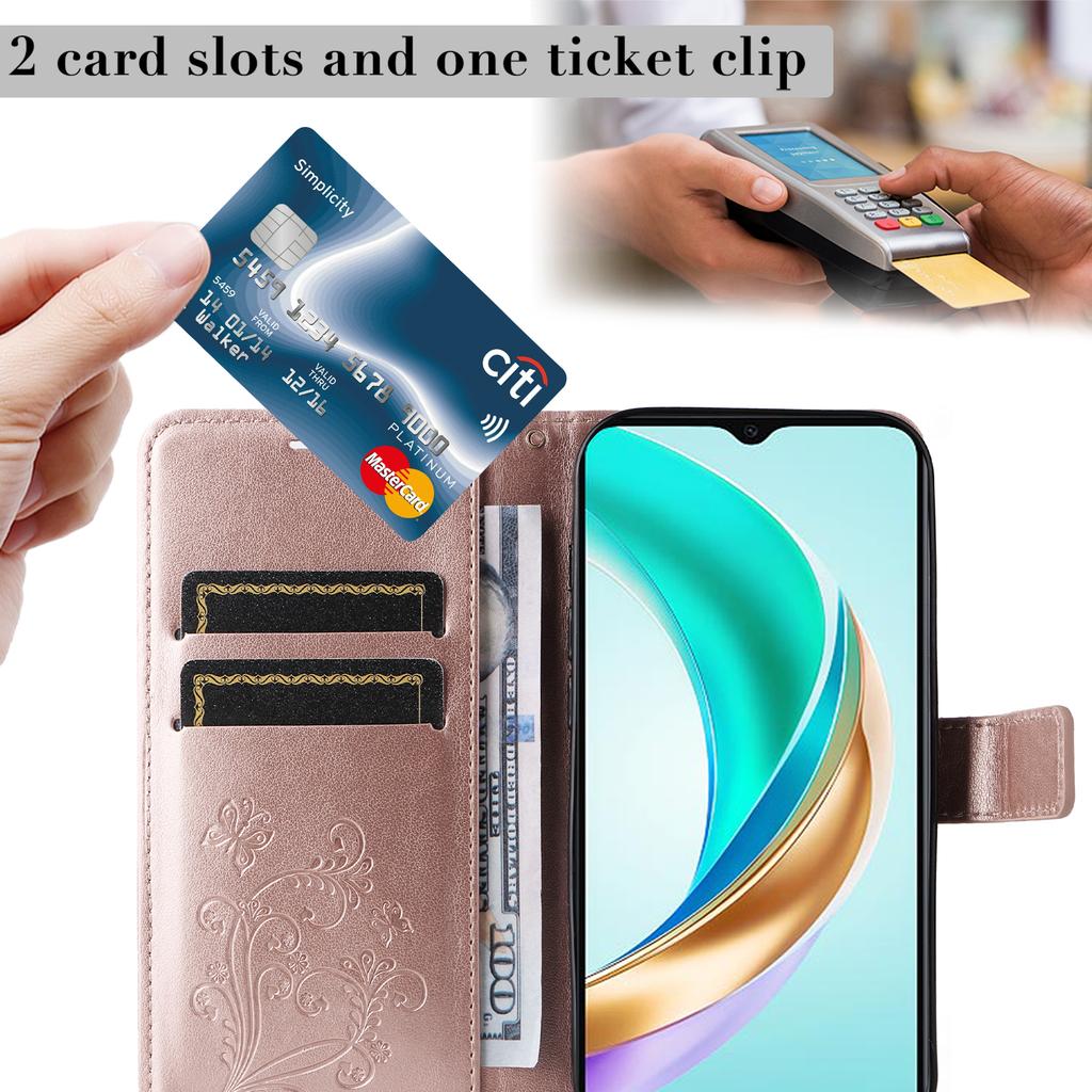 Für Honor X6c 4G/X6a 4G/X6b 4G/X5b/X5b Plus Brieftasche Hülle Floral Schmetterling Geprägte Leder Handyhülle Ständer