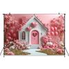 Mocsicka Valentine's Day Photo Backdrop Pink House Tree Balloons Flowers Wallpaper Decorations Wedding Backgrounds Studio Banner