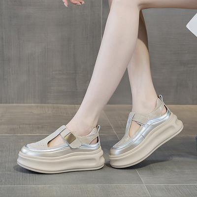 Platform Sandals Wear Summer New Leather Muffin Small Casual Bag Head Hole Shoes